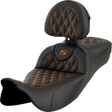 SADDLEMEN Roadsofa* Extended Reach Seat - Lattice Stitch - Orange Stitch - with Backrest - FL '08-'24 808-07B-184B3