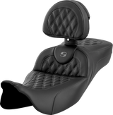 SADDLEMEN Roadsofa* Extended Reach Seat - Lattice Stitch - Dark Gray Stitch - with Backrest - FL '08-'23 808-07B-184B2