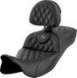 SADDLEMEN Roadsofa* Extended Reach Seat - Lattice Stitch - Dark Gray Stitch - with Backrest - FL '08-'23 808-07B-184B2