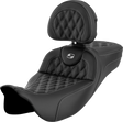 SADDLEMEN Roadsofa* Extended Reach Seat - Lattice Stitch - Silver Stitch - with Backrest - FL '08-'23 808-07B-184B5