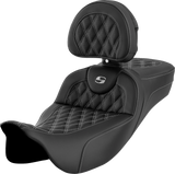 SADDLEMEN Roadsofa* Extended Reach Seat - Lattice Stitch - Silver Stitch - with Backrest - FL '08-'23 808-07B-184B5