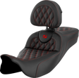 SADDLEMEN Roadsofa* Extended Reach Seat - Lattice Stitch - Red Stitch - with Backrest - FL '08-'23 808-07B-184B4