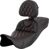 SADDLEMEN Roadsofa* Extended Reach Seat - Lattice Stitch - Red Stitch - with Backrest - FL '08-'23 808-07B-184B4