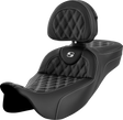 SADDLEMEN Roadsofa* Extended Reach Seat - Lattice Stitch - White Stitch - with Backrest - FL '08-'23 808-07B-184B6