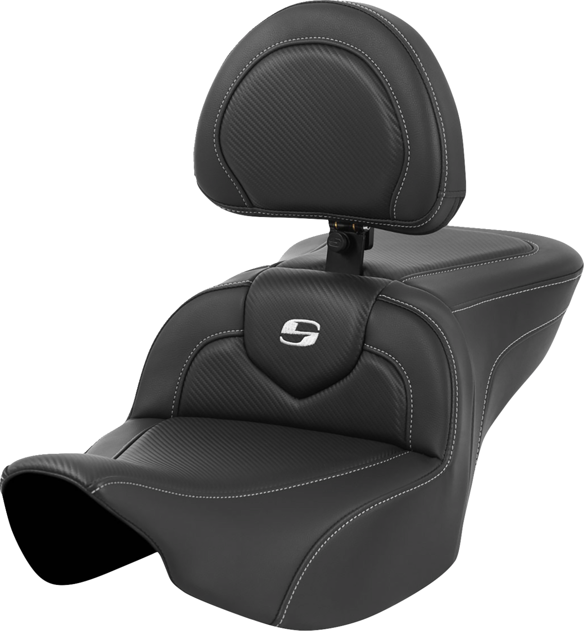 SADDLEMEN Roadsofa* Seat - Carbon Fiber - Silver Stitch/Silver Logo - with Backrest - FL '23-'24 823-07-185BR