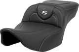 SADDLEMEN Roadsofa* Extended Reach Seat - Carbon Fiber - Silver Stitch/Silver Logo - no Backrest - FL '23-'24 823-07-186