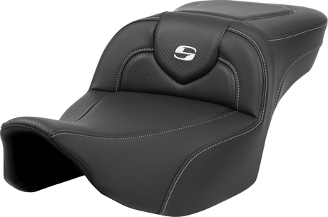 SADDLEMEN Roadsofa* Extended Reach Seat - Carbon Fiber - Silver Stitch/Silver Logo - no Backrest - FL '23-'24 823-07-186