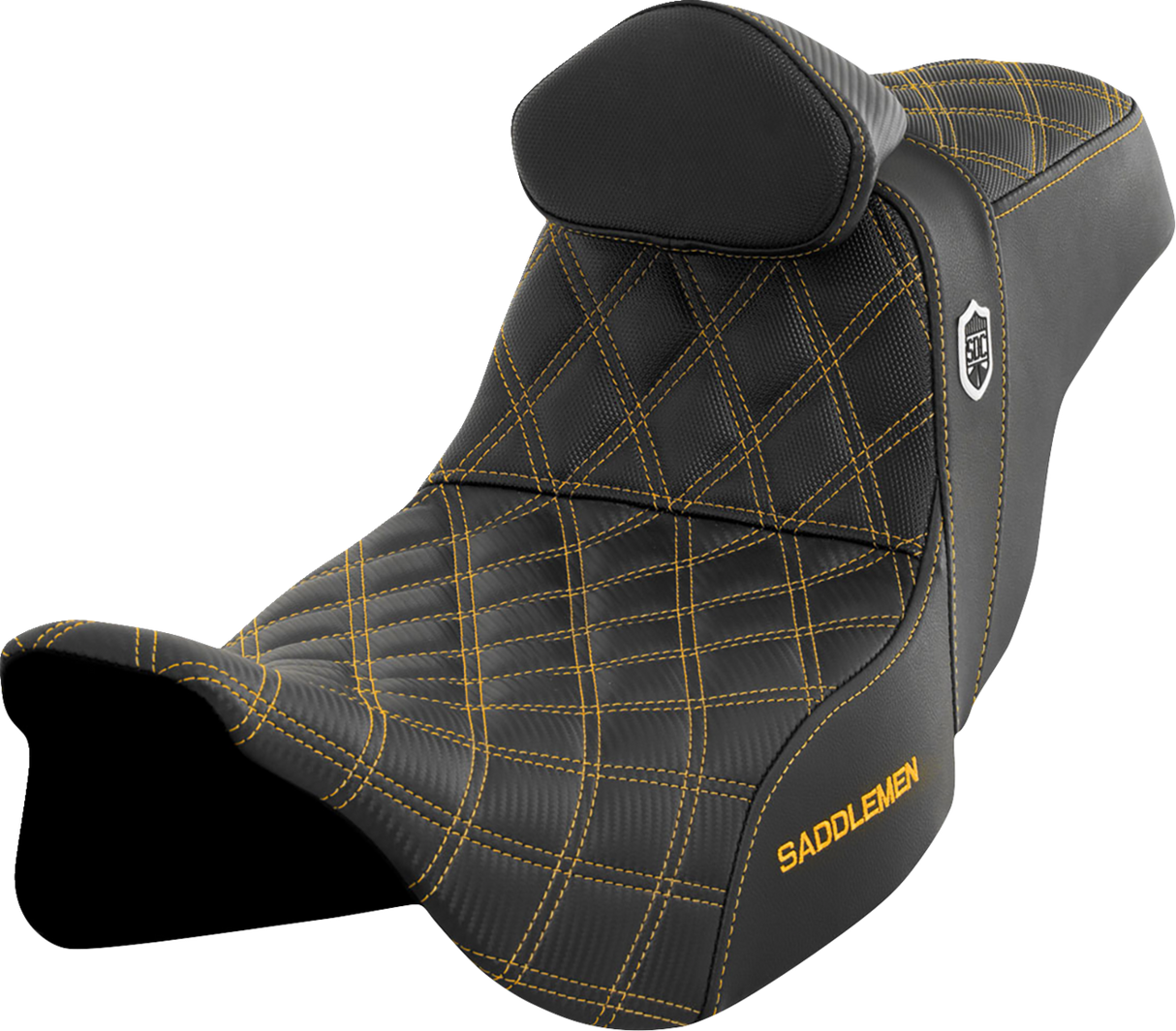 SADDLEMEN Pro Series SDC Performance Seat with Backrest - Gold Stitch - FLH/FLT '08-'23 SC80807GOLRT