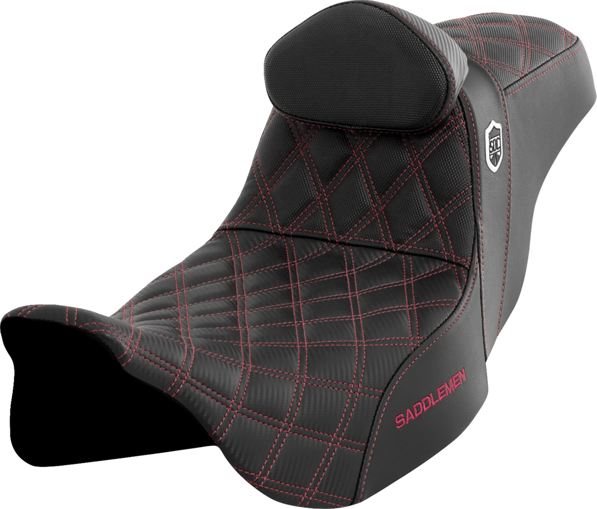 SADDLEMEN Pro Series SDC Performance Seat with Backrest - Wine Berry Stitch - FLH/FLT '08-'23 SC80807WINRT