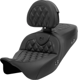 SADDLEMEN Roadsofa* Seat with Backrest - Lattice Stitch - Carbon Fiber - FL '08-'23 (Part 808-07B-206C0)