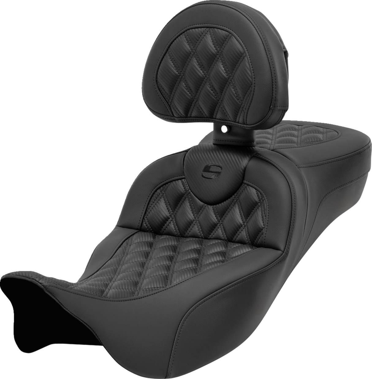 SADDLEMEN Roadsofa™ Extended Reach Seat with Backrest - Lattice Stitch - Carbon Fiber - FL '08-'23 - Part 808-07B-207B0