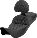 SADDLEMEN Roadsofa™ Extended Reach Seat with Backrest - Lattice Stitch - Carbon Fiber - FL '08-'23 - Part 808-07B-207B0