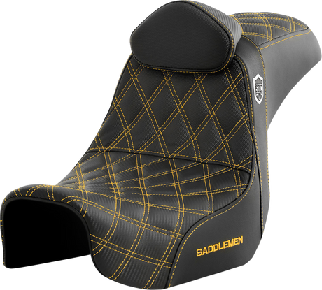 SADDLEMEN Pro Series SDC Performance Seat - w/ Backrest - Gold Stitch - Dyna '06-'17 SC80604GOLRT