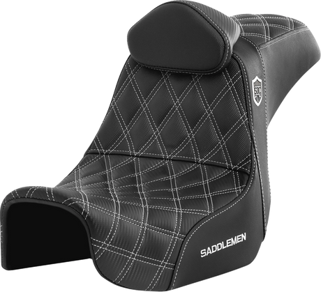 SADDLEMEN Pro Series SDC Performance Seat - w/ Backrest - White Stitch - Dyna '06-'17 SC80604WHIRT