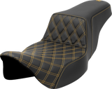 SADDLEMEN Step-Up Seat - Front Lattice Stitch - Gold Stitch - Extended Reach - FLH/FLT '08-'23 A808-07E-172GOL