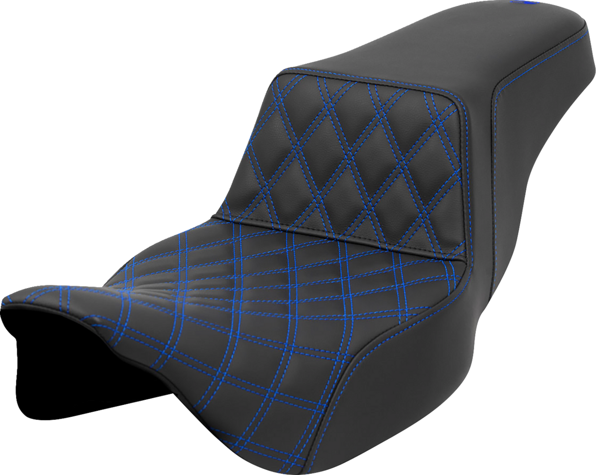 SADDLEMEN Step-Up Seat - Front Lattice Stitch - Blue Stitch - Extended Reach - FLH/FLT '08-'23 A808-07E-172BLU