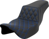 SADDLEMEN Step-Up Seat - Front Lattice Stitch - Blue Stitch - Extended Reach - FLH/FLT '08-'23 A808-07E-172BLU