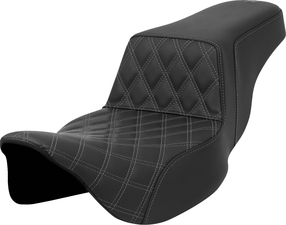 SADDLEMEN Step-Up Seat - Front Lattice Stitch - Gray Stitch - Extended Reach - FLH/FLT '08-'23 A808-07E-172GRE