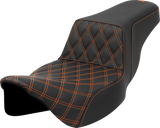 SADDLEMEN Step-Up Seat - Front Lattice Stitch - Orange Stitch - Extended Reach - FLH/FLT '08-'23 A808-07E-172ORA