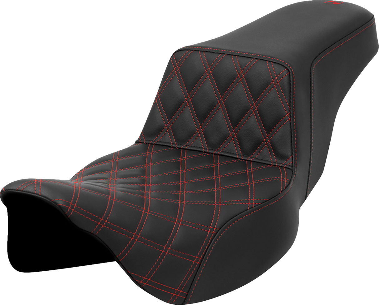 SADDLEMEN Step-Up Seat - Front Lattice Stitch - Red Stitch - Extended Reach - FLH/FLT '08-'23 A808-07E-172RED