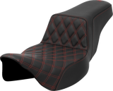 SADDLEMEN Step-Up Seat - Front Lattice Stitch - Red Stitch - Extended Reach - FLH/FLT '08-'23 A808-07E-172RED