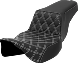 SADDLEMEN Step-Up Seat - Front Lattice Stitch - White Stitch - Extended Reach - FLH/FLT '08-'23 A808-07E-172WHI