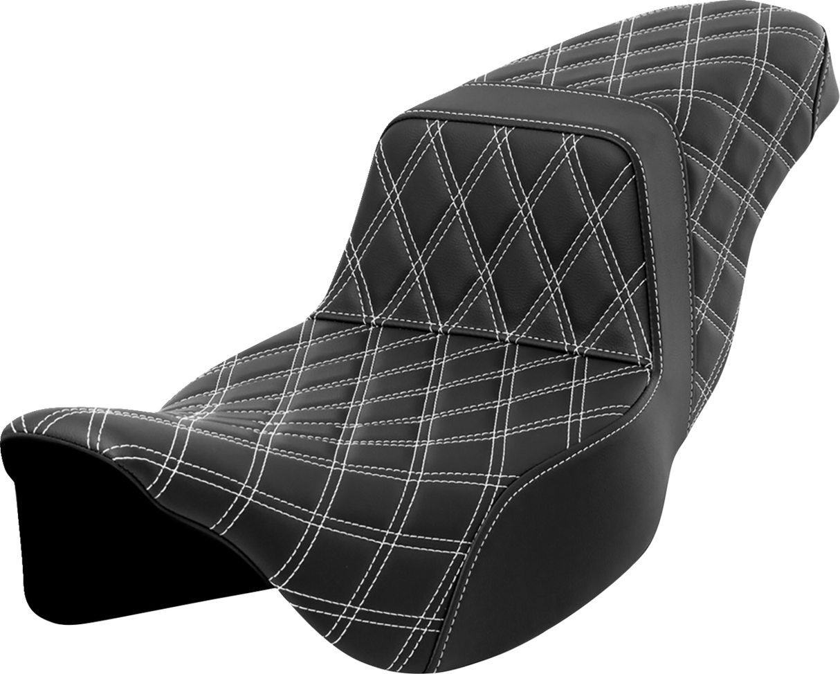 SADDLEMEN Step-Up Seat - Lattice Stitch - White Stitch - Extended Reach - FLH/FLT '08-'23 808-07E-17506