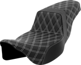 SADDLEMEN Step-Up Seat - Lattice Stitch - White Stitch - Extended Reach - FLH/FLT '08-'23 808-07E-17506