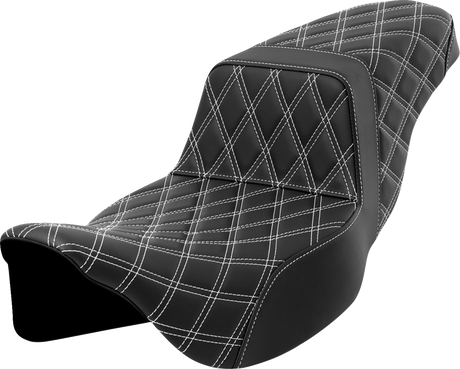 SADDLEMEN Step-Up Seat - Lattice Stitch - White Stitch - Extended Reach - FLH/FLT '08-'23 808-07E-17506