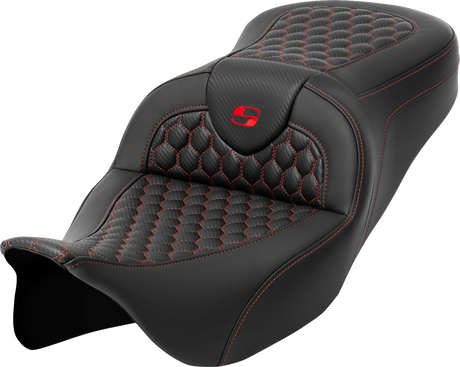 SADDLEMEN RoadSofa* Seat - Honeycomb - Red Stitch - without Backrest - FLH/FLT '08-'23 808-07B-18904