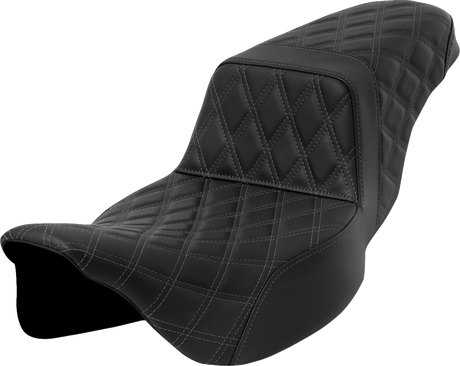 SADDLEMEN Step-Up Seat - Lattice Stitch - Dark Gray Stitch - Extended Reach - FLH/FLT '08-'23 808-07E-17502