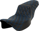 SADDLEMEN Step-Up Seat - Lattice Stitch - Blue Stitch - Extended Reach - FLH/FLT '08-'23 808-07E-17501