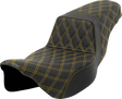 SADDLEMEN Step-Up Seat - Lattice Stitch - Gold Stitch - Extended Reach - FLH/FLT '08-'23 808-07E-17507