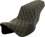SADDLEMEN Step-Up Seat - Lattice Stitch - Gold Stitch - Extended Reach - FLH/FLT '08-'23 808-07E-17507