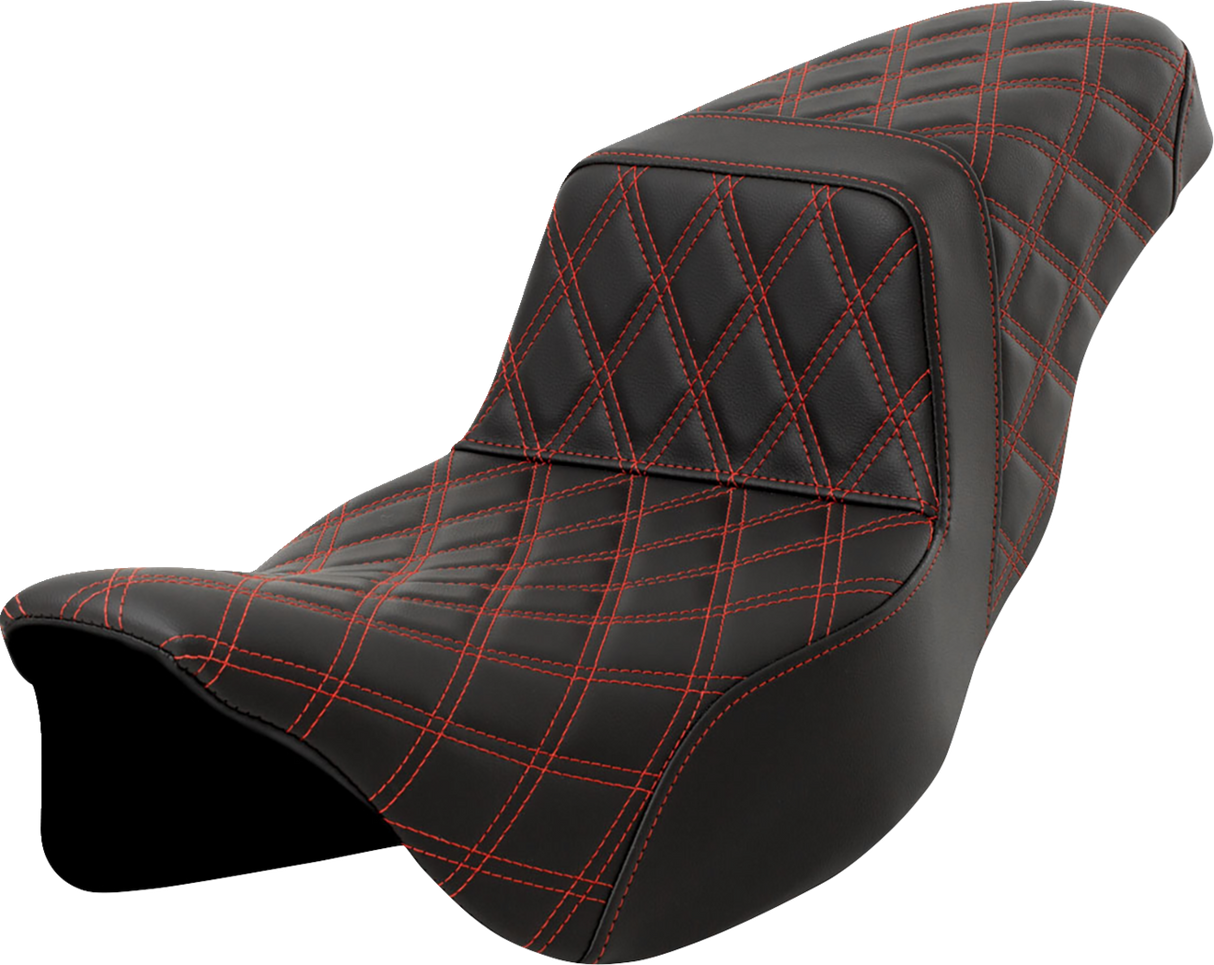 SADDLEMEN Step-Up Seat - Lattice Stitch - Red Stitch - Extended Reach - FLH/FLT '08-'23 808-07E-17504