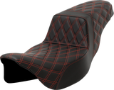 SADDLEMEN Step-Up Seat - Lattice Stitch - Red Stitch - Extended Reach - FLH/FLT '08-'23 808-07E-17504