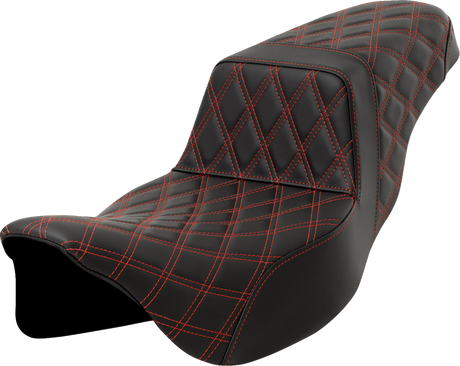 SADDLEMEN Step-Up Seat - Lattice Stitch - Red Stitch - Extended Reach - FLH/FLT '08-'23 808-07E-17504