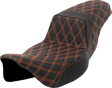 SADDLEMEN Step-Up Seat - Lattice Stitch - Orange Stitch - Extended Reach - FLH/FLT '08-'23 808-07E-17503