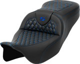 SADDLEMEN RoadSofa* Seat - Honeycomb - Blue Stitch - without Backrest - FLH/FLT '08-'23 808-07B-18901