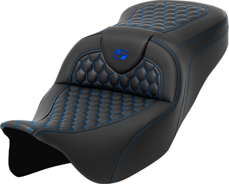 SADDLEMEN RoadSofa* Seat - Honeycomb - Blue Stitch - without Backrest - FLH/FLT '08-'23 808-07B-18901