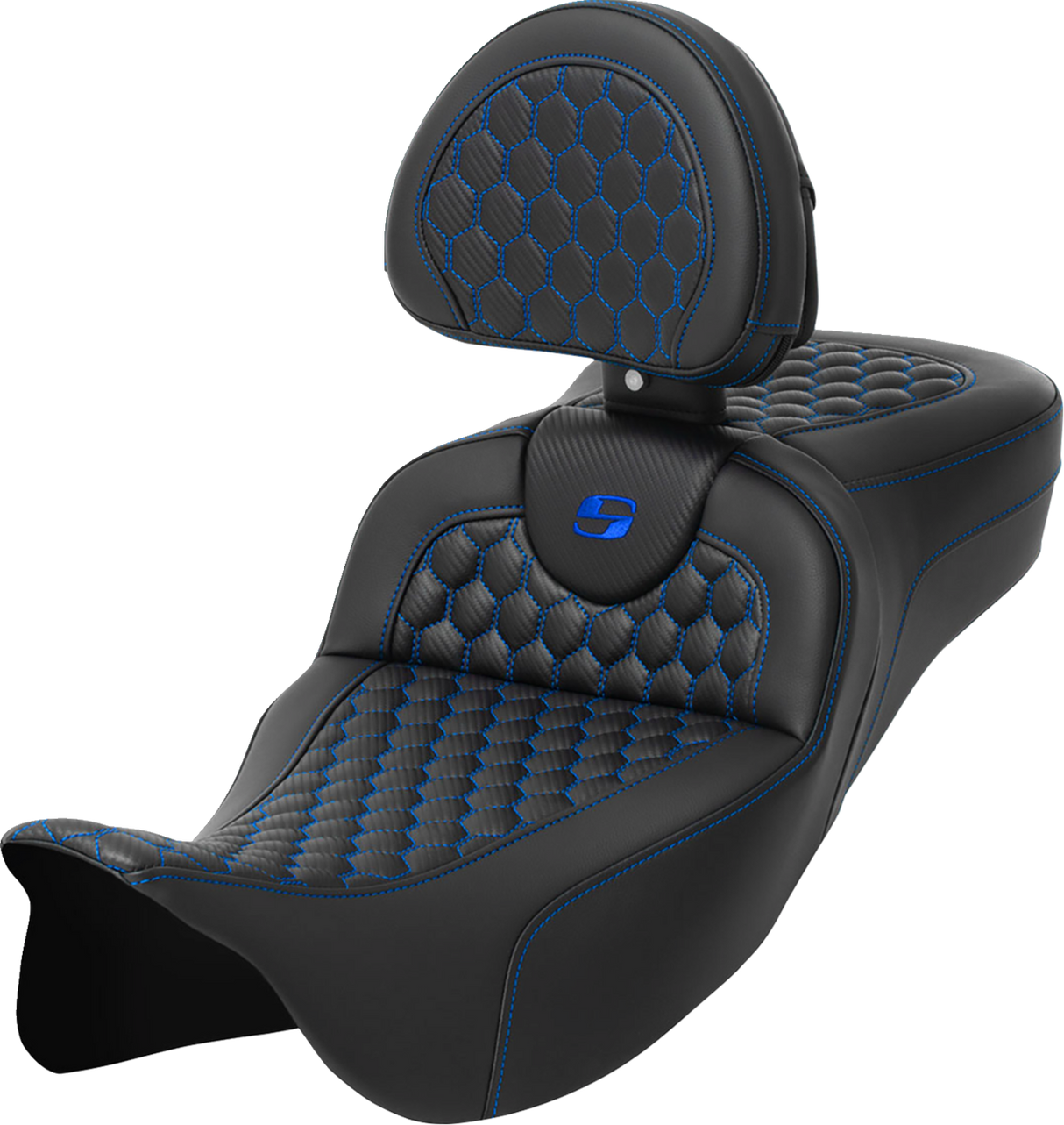SADDLEMEN RoadSofa* Seat - Honeycomb with Backrest - Extended Reach for FLH/FLT '08-'23 - Part 808-07B-190B1