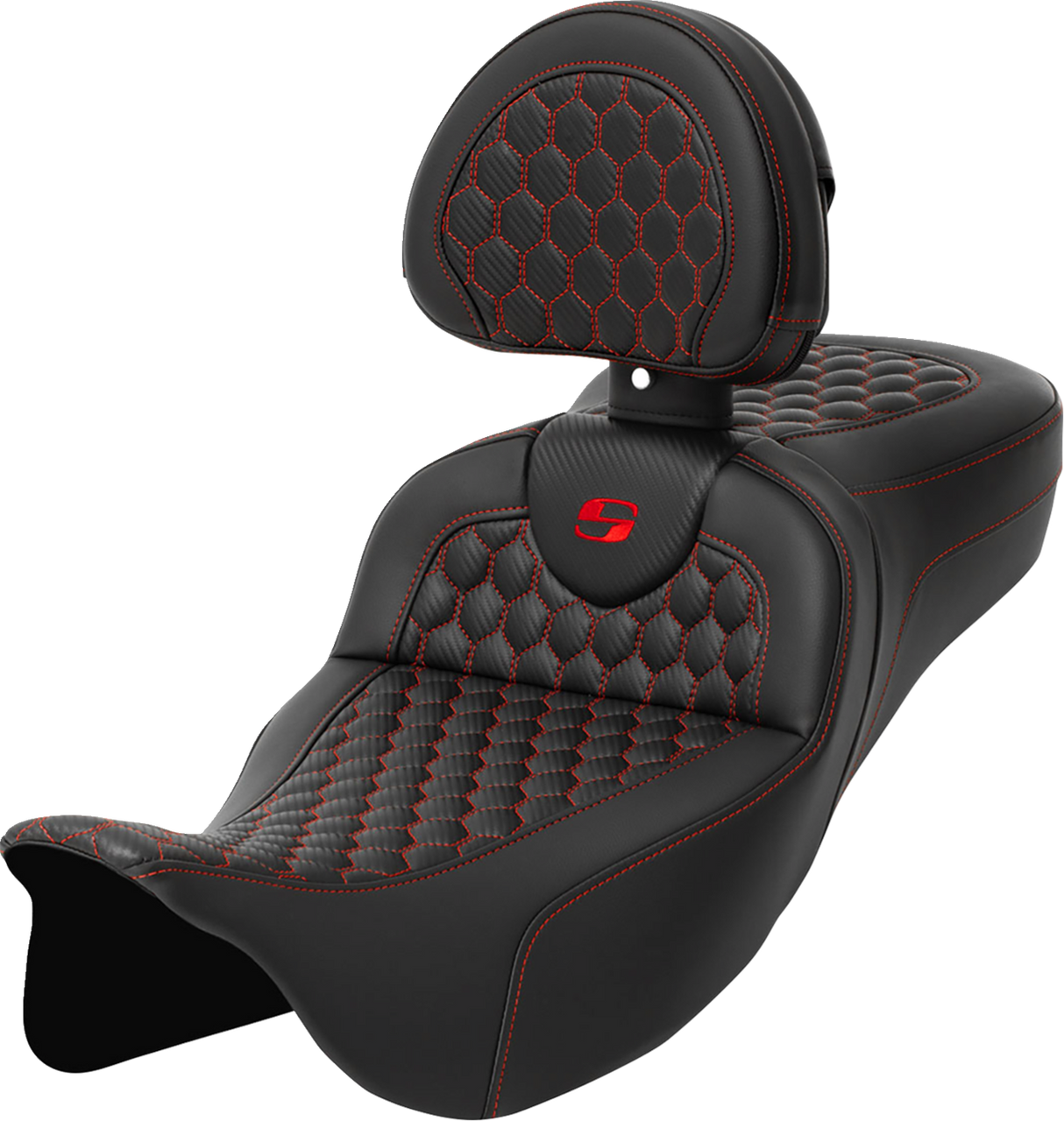SADDLEMEN RoadSofa* Seat - Honeycomb with Backrest - Extended Reach for FLH/FLT '08-'23 - Part 808-07B-190B4