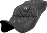 SADDLEMEN Extended Reach Roadsofa* Seat - Lattice Stitch - Silver Stitch - without Backrest - FL '08-'23 808-07B-18405
