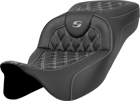 SADDLEMEN Extended Reach Roadsofa* Seat - Lattice Stitch - Silver Stitch - without Backrest - FL '08-'23 808-07B-18405