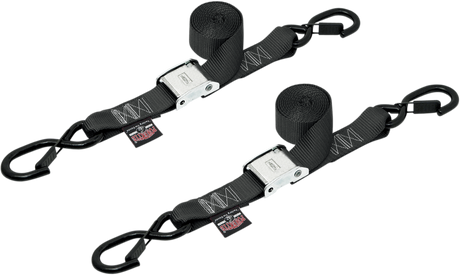 Powertye Mfg. 28622-S Tie-Down Straps - Cam Buckle - Latch Hook - 1-1/2" x 5-1/2' - Black | Adventure/ATV/UTV