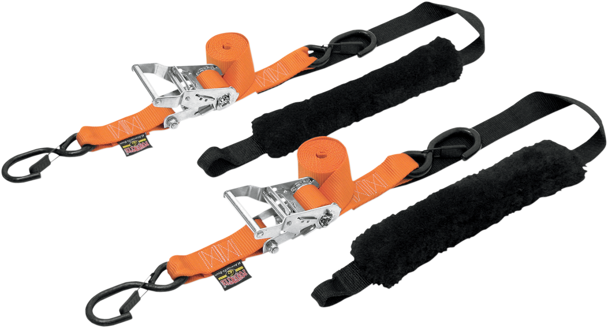 Powertye Mfg. 30692-S Soft-Tye Tie-Down Straps - Ratchet - 1-1/2" x 6-1/2' - Orange | Adventure/ATV/UTV