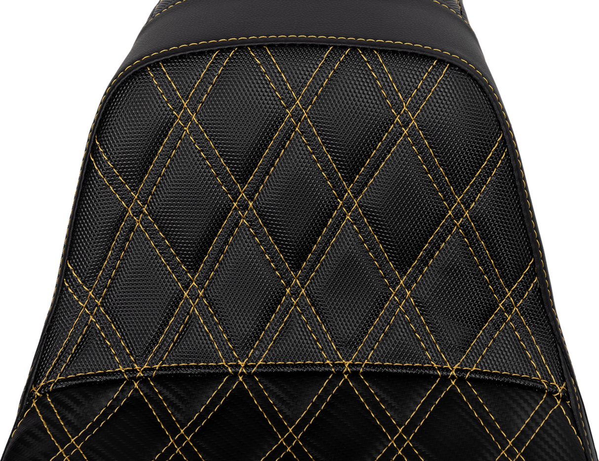 SADDLEMEN Pro Series SDC Performance Seat - Carbon Fiber/Lumbar Gripper - Gold Stitch - Dyna '06-'17 SC80604GOL