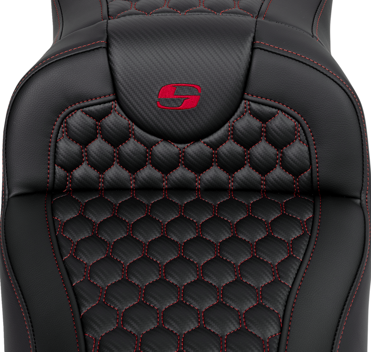 SADDLEMEN RoadSofa* Extended Reach Seat - Honeycomb with Red Stitch - Part 808-07B-19004