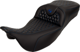 SADDLEMEN RoadSofa* Seat - Honeycomb - Blue Stitch - Extended Reach - FLH/FLT '08-'23 - Part 808-07B-19001