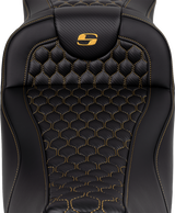 SADDLEMEN RoadSofa* Extended Reach Seat - Honeycomb with Gold Stitch - FLH/FLT '08-'23 808-07B-19007